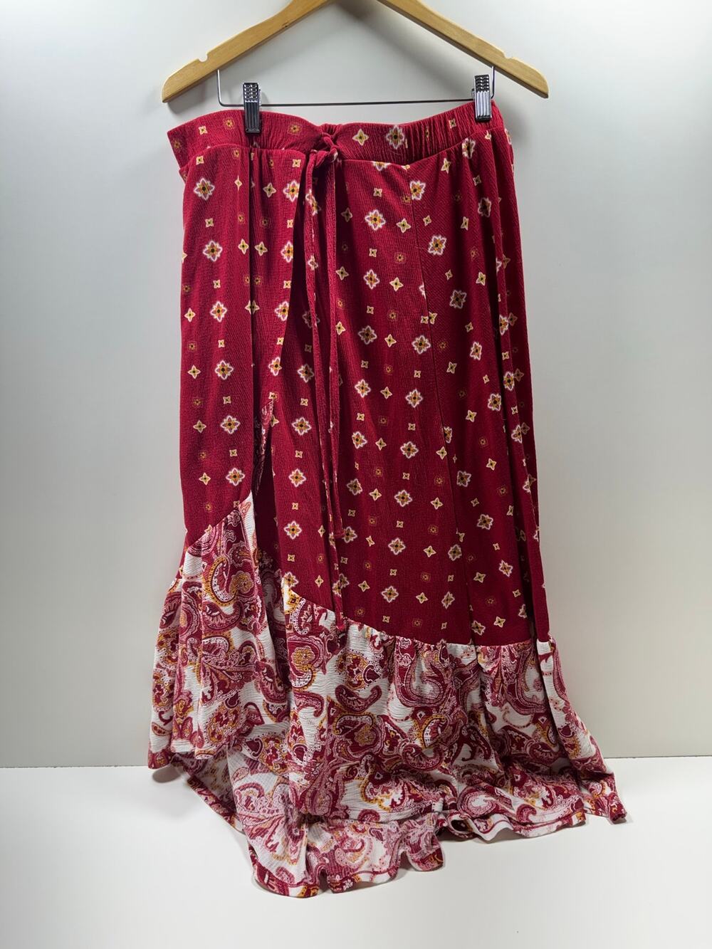 Women’s Plus Size 18/20 W Midi Skirt Faux Wrap Boho Paisley Festival Pull On